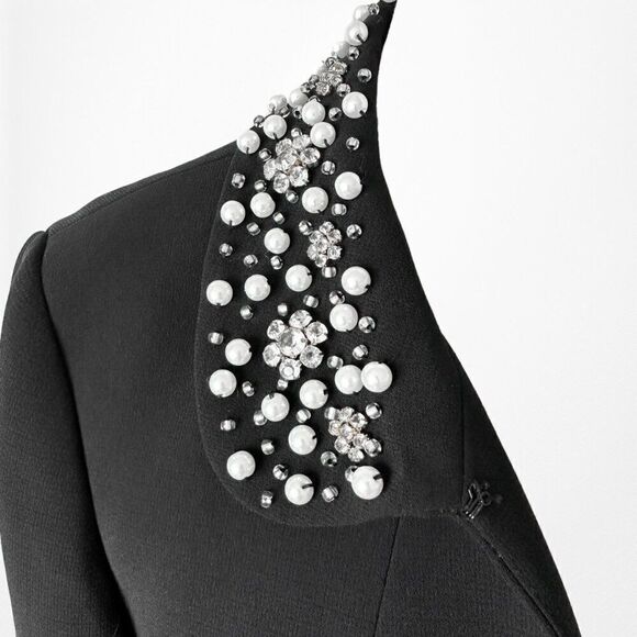 Vintage Y2K Tahari Black Pearl Collar Shoulder Padded Blazer Jacket Coat Size M - Picture 5 of 5